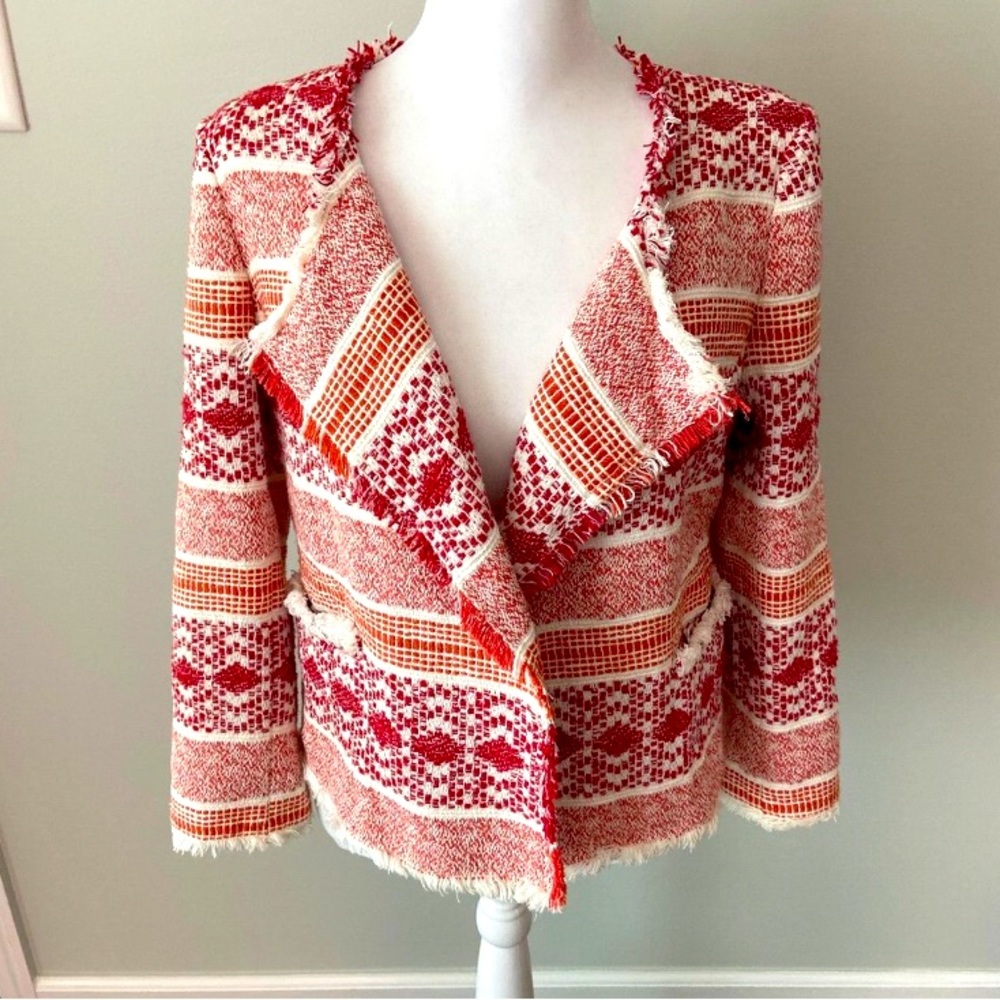 LOFT Textured Tweed Open Fringed
Jacket Size 4